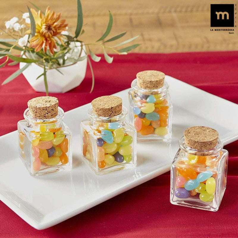 50ml Glasgefäss EINMACHGLÄSER Einmachglas Konfitürenglas mit Korkdeckel GLAS WÜRFEL ECKIG La Mediterránea