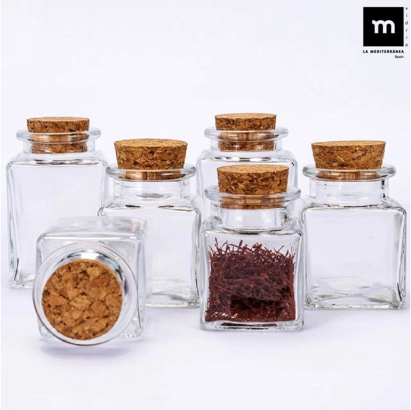 50ml Glasgefäss EINMACHGLÄSER Einmachglas Konfitürenglas mit Korkdeckel GLAS WÜRFEL ECKIG La Mediterránea