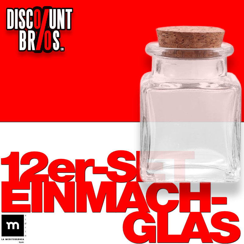 12er-Set 80ml Glasgefäss EINMACHGLÄSER Einmachglas Konfitürenglas mit Korkdeckel GLAS WÜRFEL ECKIG La Mediterránea