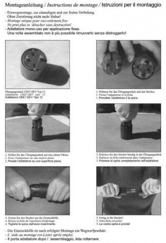 Permanent Fix-Adapter Stecker SCHUKO (Typ F CEE 7) zu Schweiz (T12) 3-polig teilisoliert WEISS