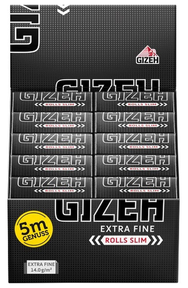 10 × GIZEH Black Rolls Slim Extra Fine Papers Zigarettenpapier 5m×44mm