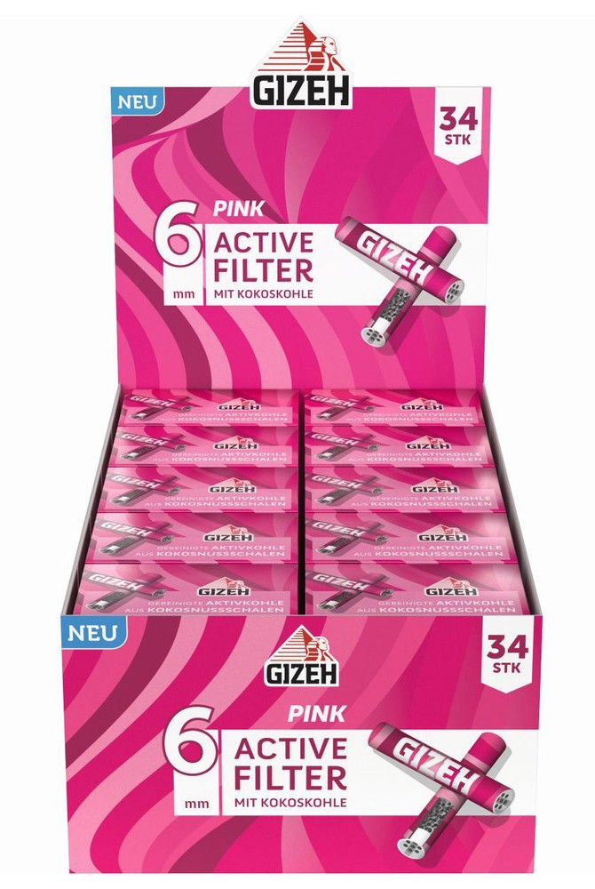 34 Stk. GIZEH PINK Active Tips Aktivkohlefilter Filter Zigarettenfilter 6mm EXTRA-SLIM