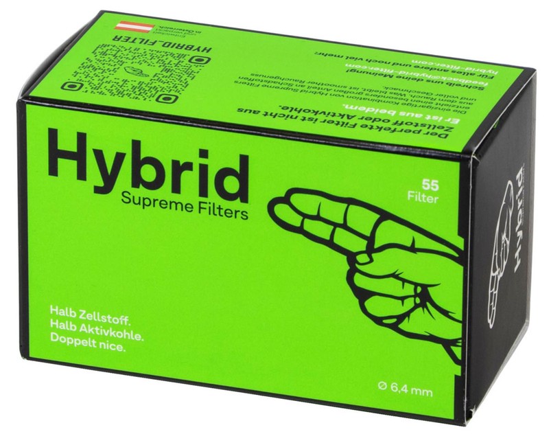 Hybrid Supreme AKTIVKOHLEFILTER 6.4 mm Extra Slim (55 Stück) – Zellstoff & Kokoskohlefilter
