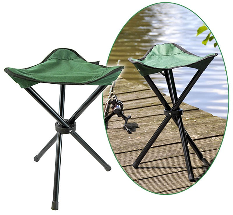 Klassischer Dreibein KLAPP HOCKER Klappstuhl Falthocker Campinghocker Campingstuhl GRÜN
