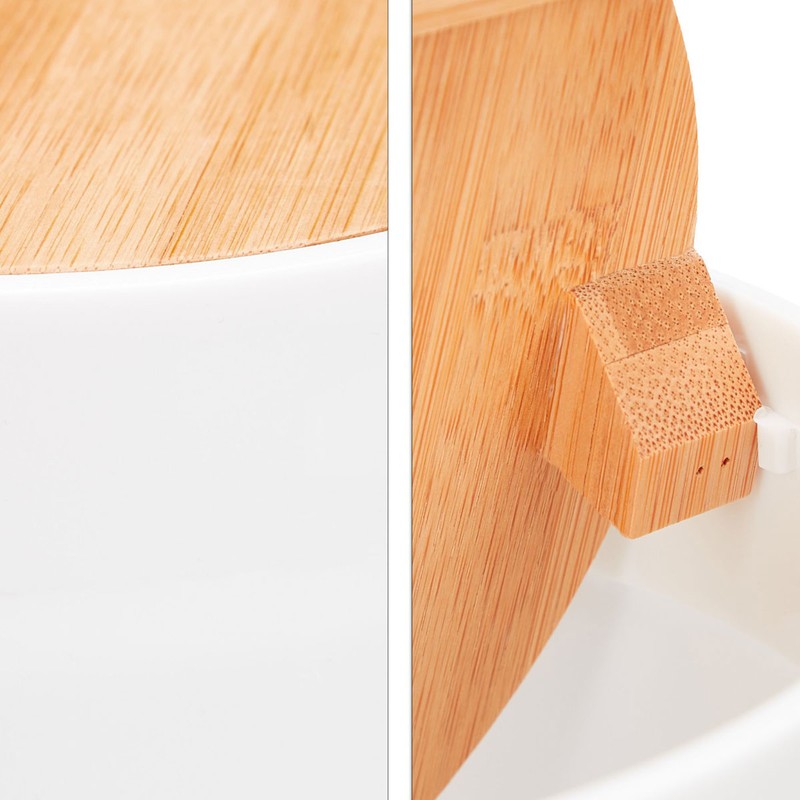 Kosmetikeimer MÜLLEIMER Kücheneimer Abfalleimer mit Bambus-Schwingdeckel 5,5 Liter WEISS