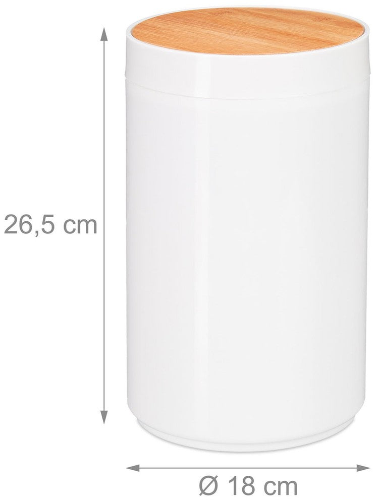 Kosmetikeimer MÜLLEIMER Kücheneimer Abfalleimer mit Bambus-Schwingdeckel 5,5 Liter WEISS