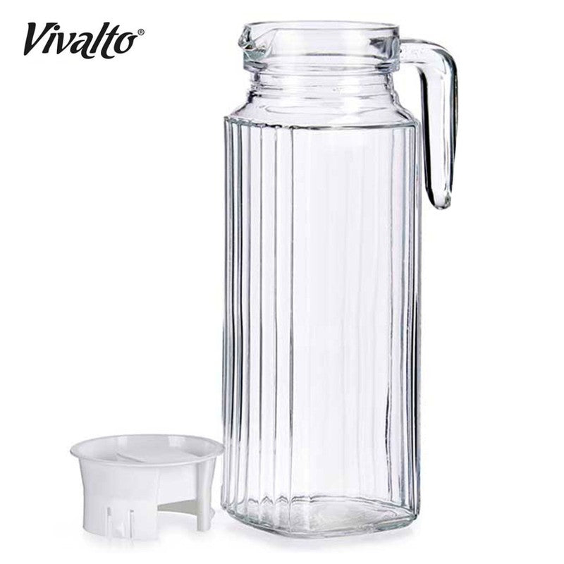 1 Liter KÜHLSCHRANK KRUG mit DECKEL Glaskrug Wasserkrug Glaskaraffe Glas VIVALTO