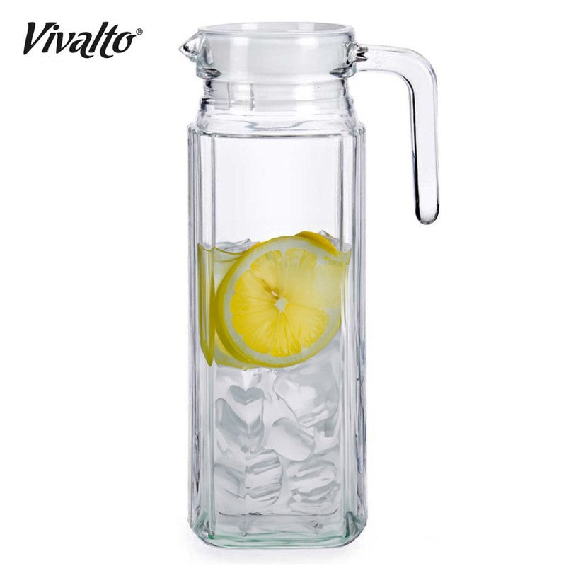 1 Liter KÜHLSCHRANK KRUG mit DECKEL Glaskrug Wasserkrug Glaskaraffe Glas VIVALTO