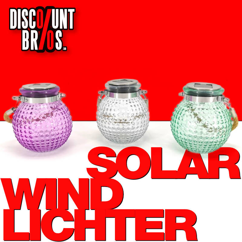 3er Set LED SOLAR WINDLICHT in den Farben Lila, Grün und Transparent