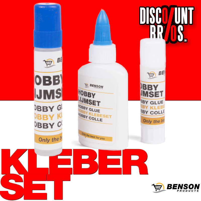 BENSON TOOLS Hobbykleber LEIM-SET Klebeset: Klebestift, Flüssigkleber und Kleberoller 3er-Set
