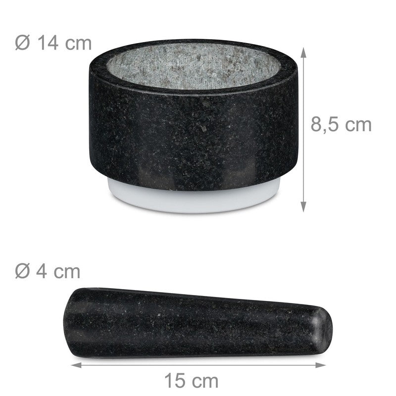 Rutschfester MÖRSER mit Stössel aus Granit Stein SCHWARZ Ø14cm L