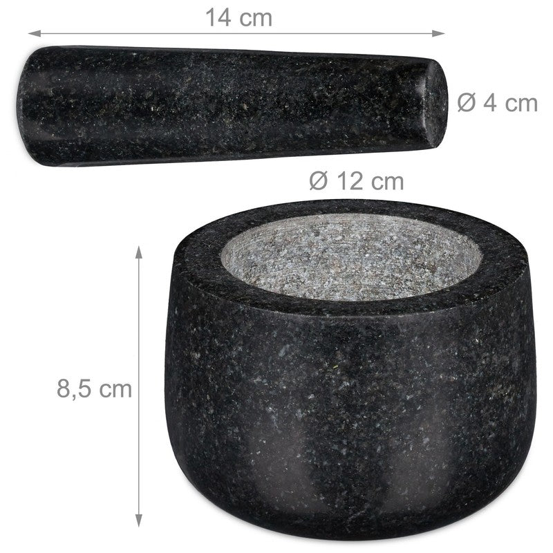 Granit MÖRSER mit Stössel aus schwarzem Stein Ø12cm