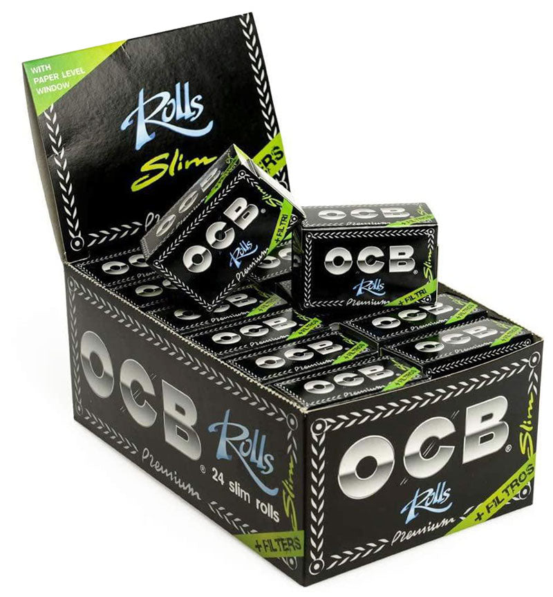 OCB PREMIUM Slim Rollen + Filter Black Papers Rolle 4m Zigarettenpapier 4m×44mm + 40 Filter Tips