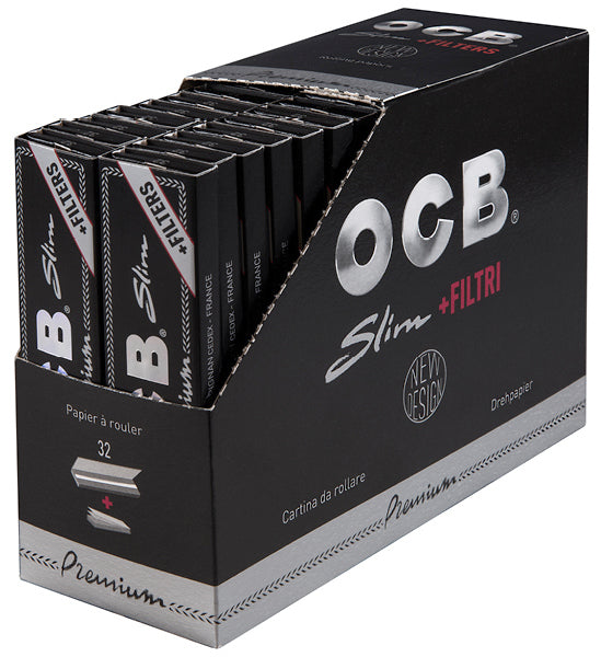 32 × OCB PREMIUM Slim + Filter Black Papers Zigarettenpapier