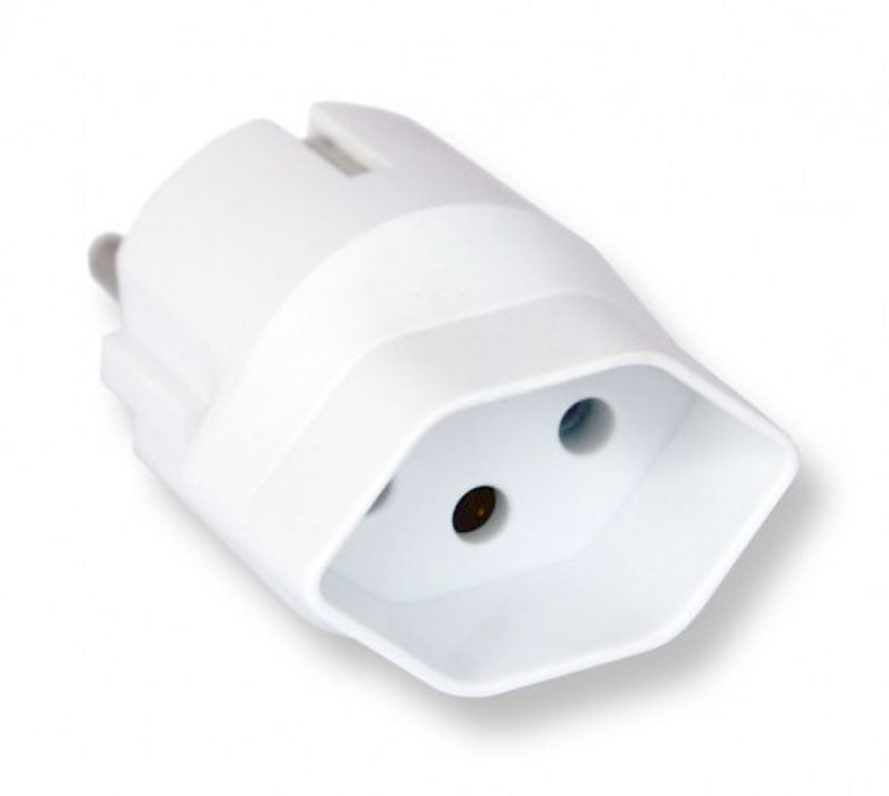 Übergangs-Stecker REISEADAPTER Schweiz / CH (T13) > EU / SCHUKO (Typ F CEE 7)