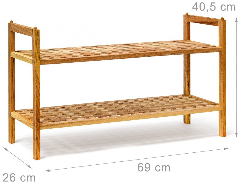 Stapelbares SCHUHREGAL mit 2 Ablagen aus Walnuss Holz