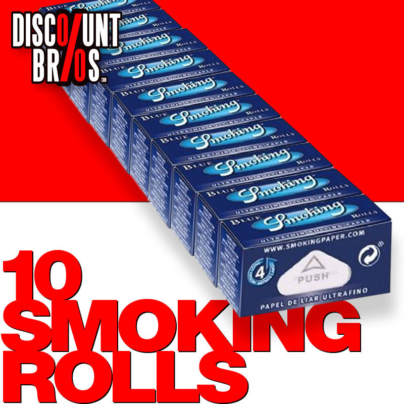 10 × SMOKING BLUE Rolls King Size Blau Zigarettenpapier 4m×54mm