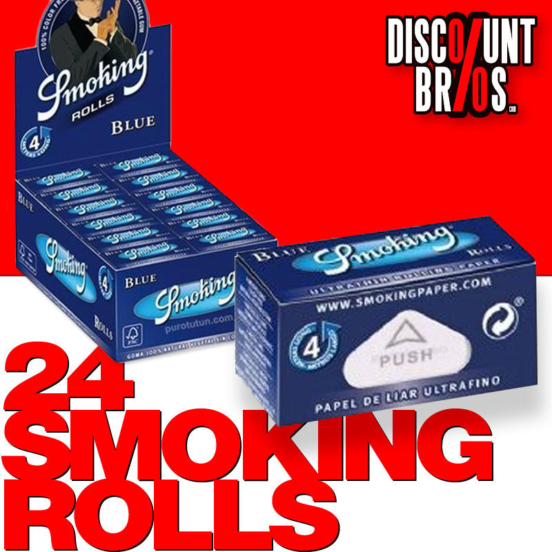 24 × SMOKING BLUE Rolls King Size Blau Zigarettenpapier 4m×54mm