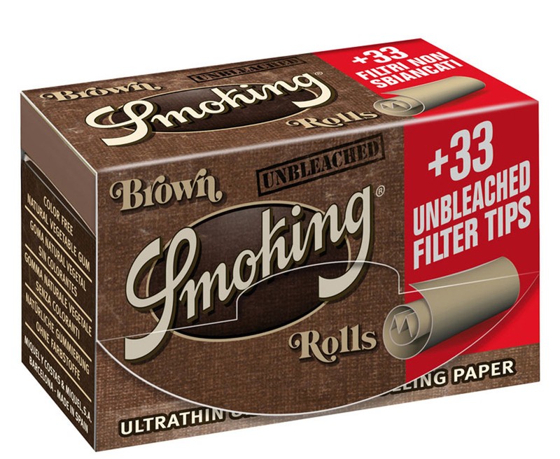 10× SMOKING BROWN ROLLS Papers Braun Zigarettenpapier Rollen + Filter Tips