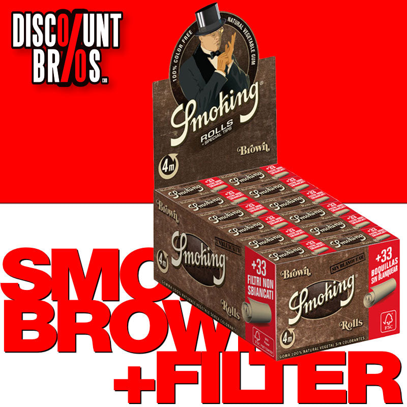 24× SMOKING BROWN ROLLS Papers Braun Zigarettenpapier Rollen + Filter Tips