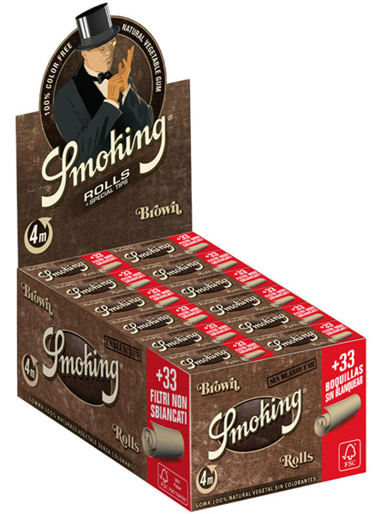 24× SMOKING BROWN ROLLS Papers Braun Zigarettenpapier Rollen + Filter Tips