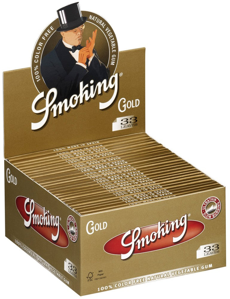 SMOKING GOLD King Size SLIM Papers 33 Blatt Zigarettenpapier 108×44mm