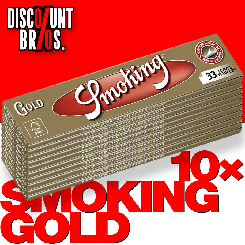 10 × SMOKING GOLD King Size SLIM Papers 33 Blatt Zigarettenpapier 108×44mm