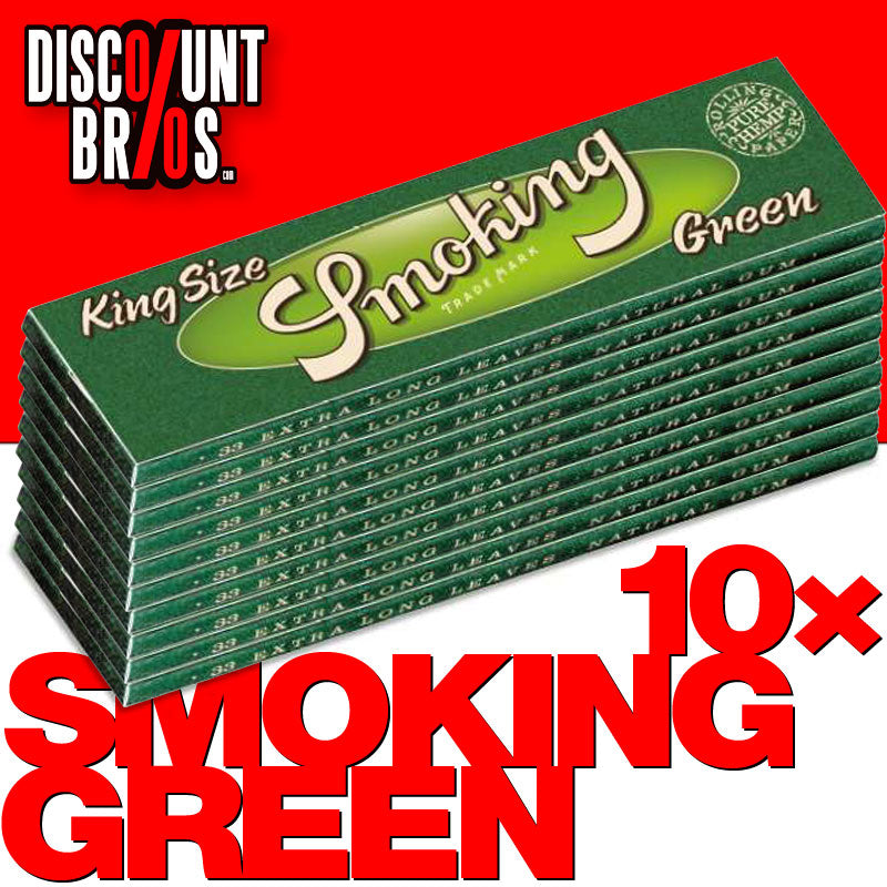 10 × SMOKING GREEN Grün HANF King Size Hemp Papers 33 Blatt Zigarettenpapier 110×52mm