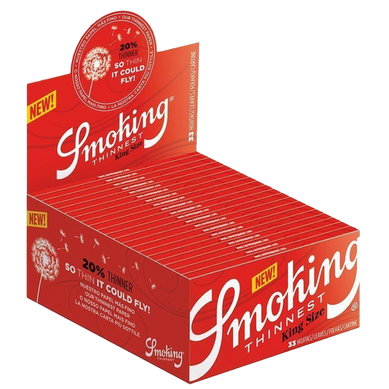 10 × SMOKING RED THINNEST King Size Papers 33 Blatt Zigarettenpapier 108×44mm