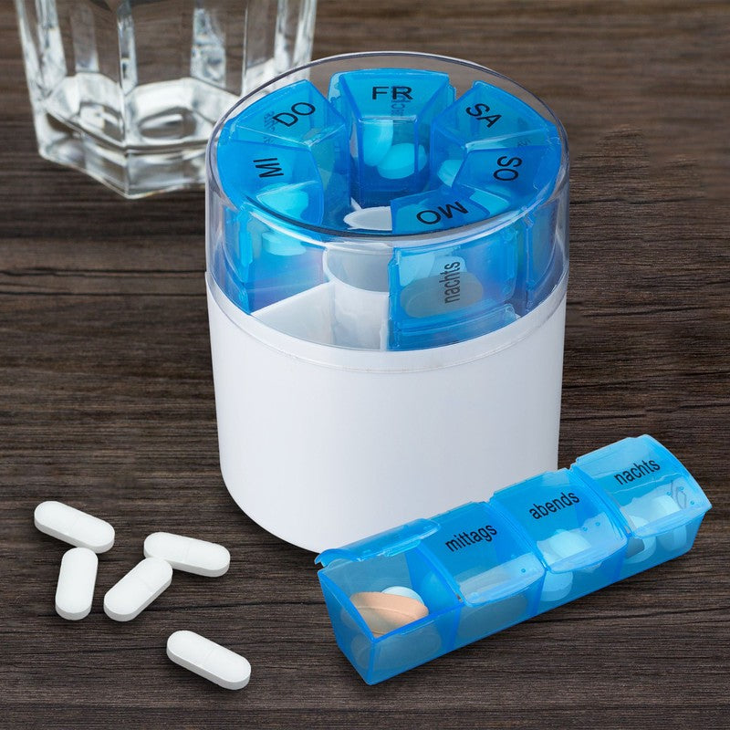 Tablettenbox PILLENBOX Pillendose 7 Tage 4 Fächer – Pillenorganizer für eine Woche DEUTSCH