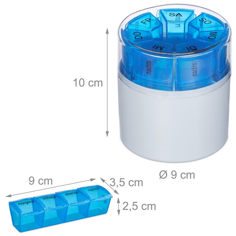 Tablettenbox PILLENBOX Pillendose 7 Tage 4 Fächer – Pillenorganizer für eine Woche DEUTSCH