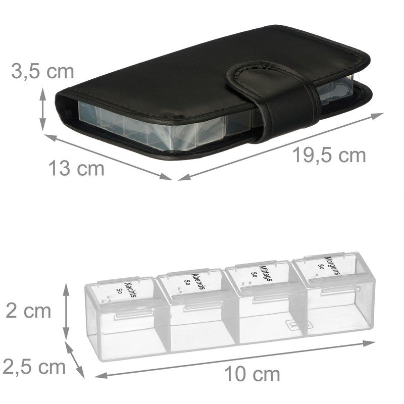 Tablettenbox PILLENBOX MIT ETUI Pillendose Wochenbox 7 Tage 4 Fächer – Medikamentenorganizer für eine Woche EN