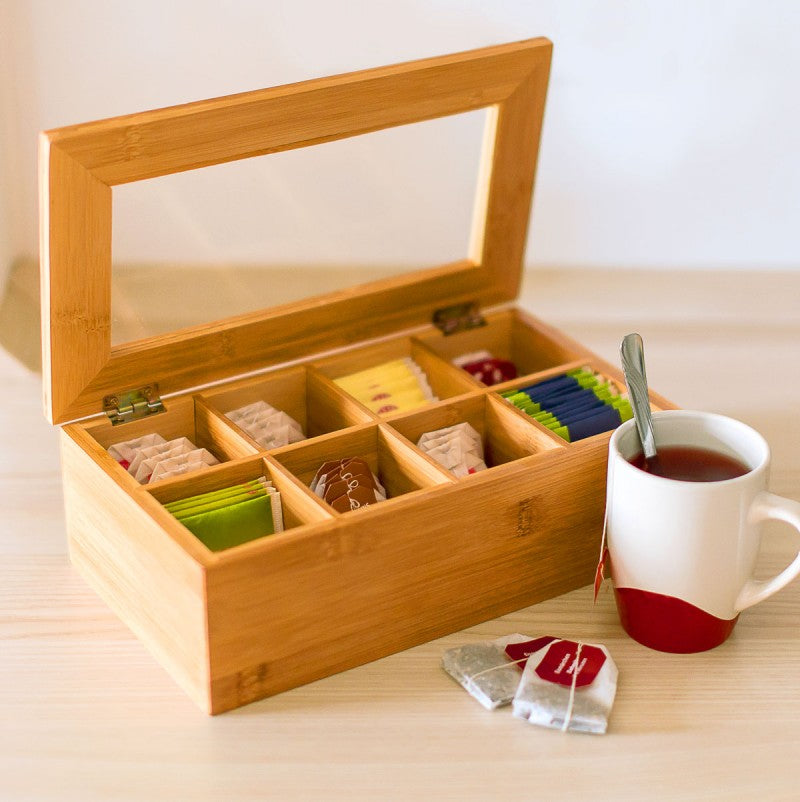 TEEBOX aus Bambus mit 8 Teekammern 28×16×9cm
