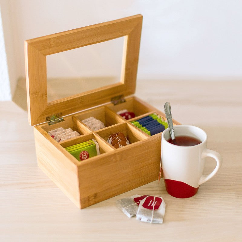 TEEBOX aus Bambus mit 6 Teekammern 22×16×9cm