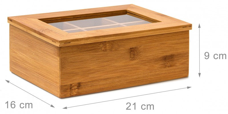 TEEBOX aus Bambus mit 6 Teekammern 22×16×9cm