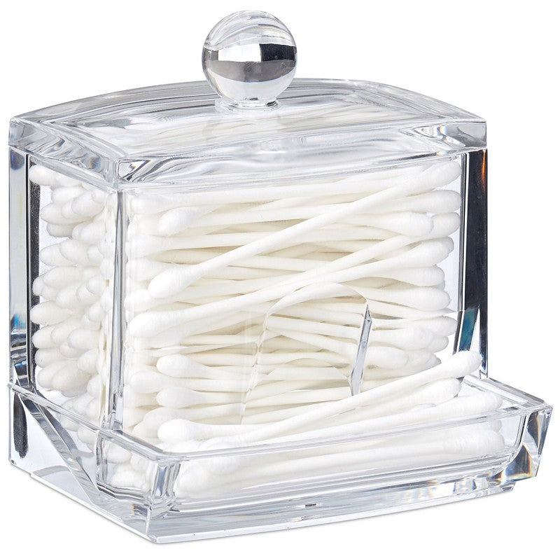 Acryl Organizer WATTESTÄBCHEN DISPENSER Box mit Deckel TRANSPARENT