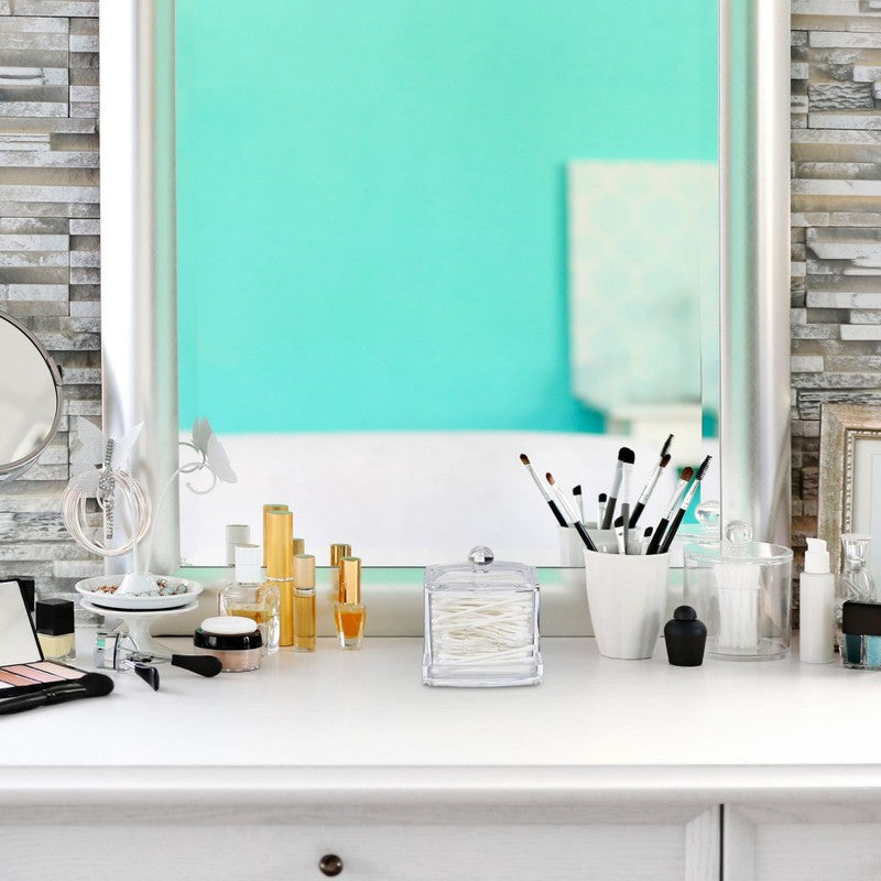 Acryl Organizer WATTESTÄBCHEN DISPENSER Box mit Deckel TRANSPARENT