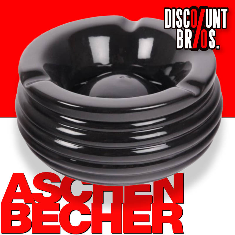 Aschenbecher STURM-ASCHENBECHER mit Rillen aus Keramik SCHWARZ Ø15×6cm