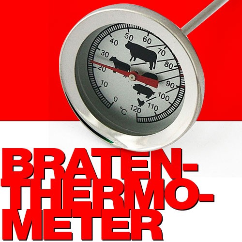 Edelstahl BRATEN-THERMOMETER Backofen- Grill- Fleisch- Thermometer