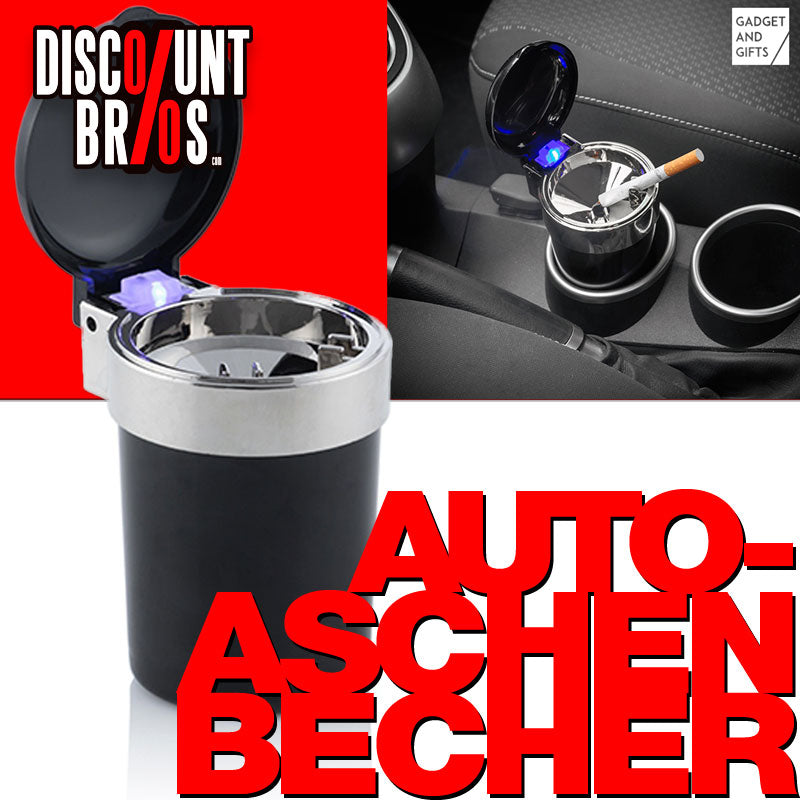 AUTO-ASCHENBECHER Aschenbecher für Getränkehalter mit Deckel und LED Licht
