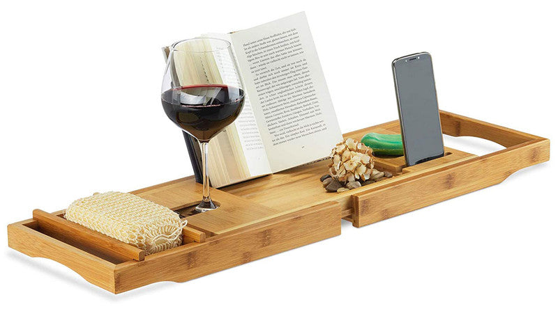 Badewannentablett BADEWANNENABLAGE aus Bambus Holz mit Buchstütze