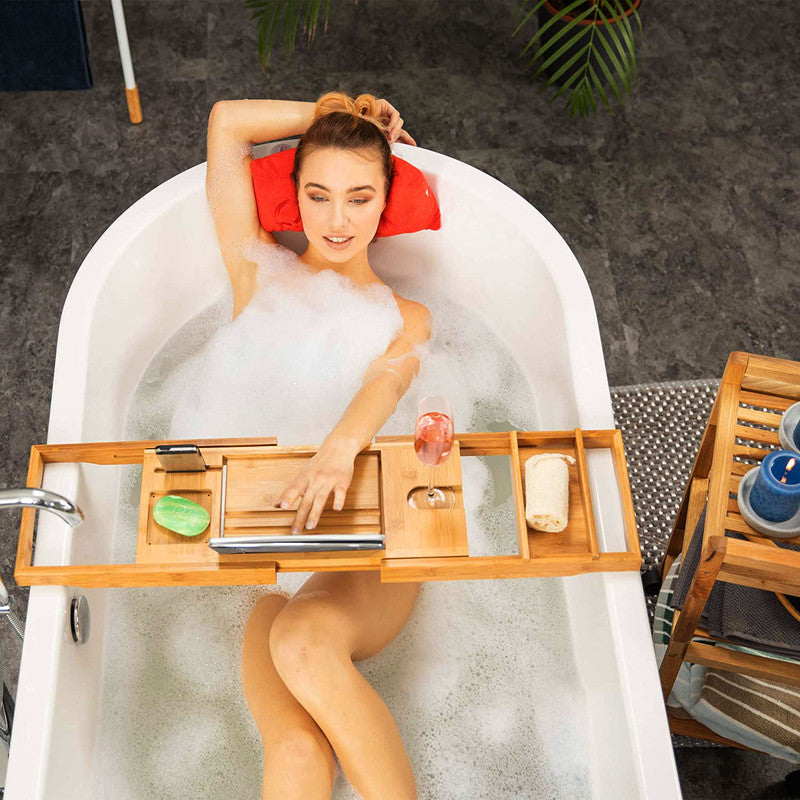 Badewannentablett BADEWANNENABLAGE aus Bambus Holz mit Buchstütze