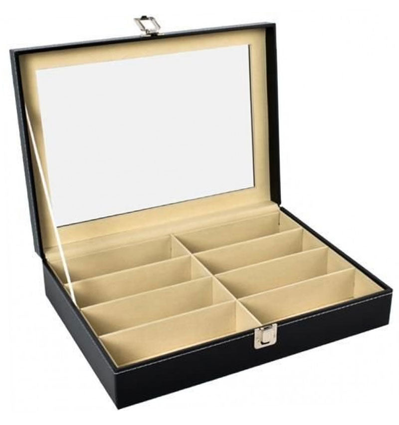 Edle BRILLEN-BOX Organizer Brillenbox Koffer Schaukasten für 8 Brillen