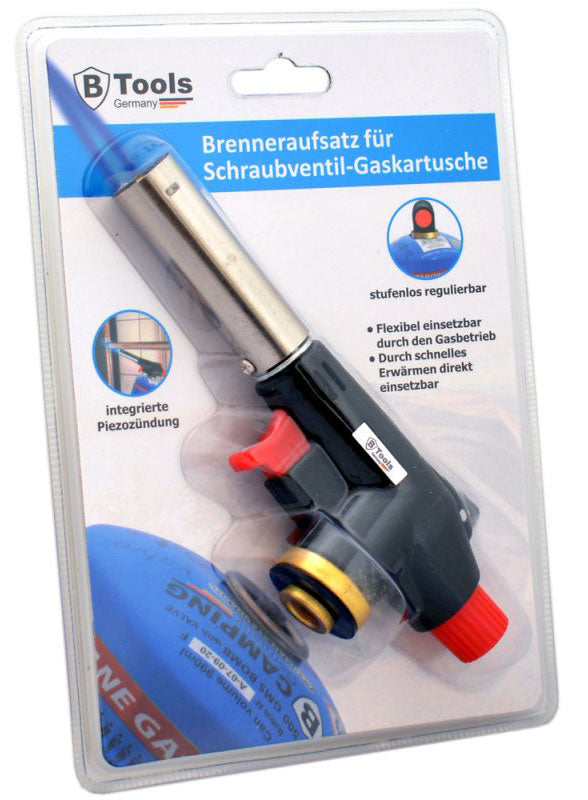 B-TOOLS Gasbrenner LÖTBRENNER Lötlampen-Aufsatz für 500g Butangas-Kartuschen mit Schraubventil