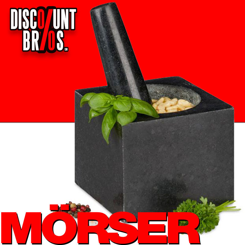 Eckiger MÖRSER mit Stössel aus Granit Stein Ø11cm