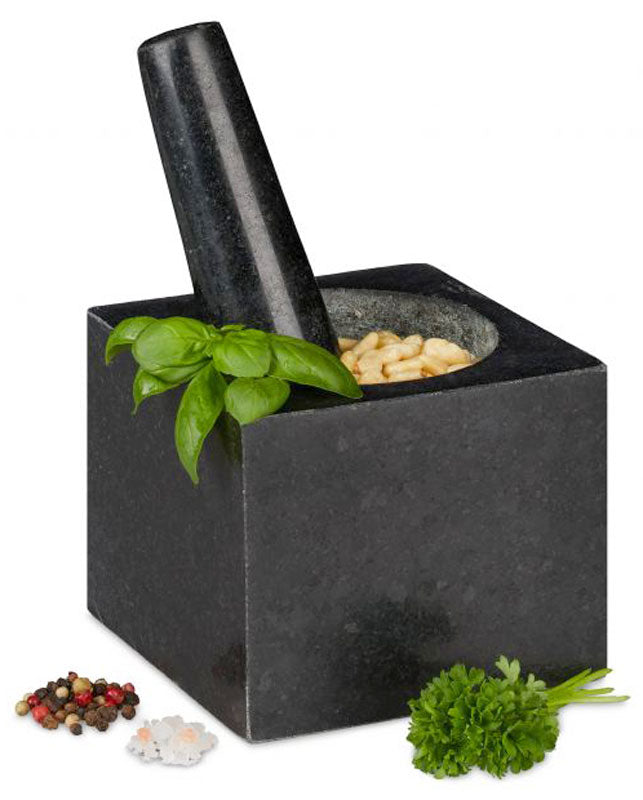 Eckiger MÖRSER mit Stössel aus Granit Stein Ø11cm