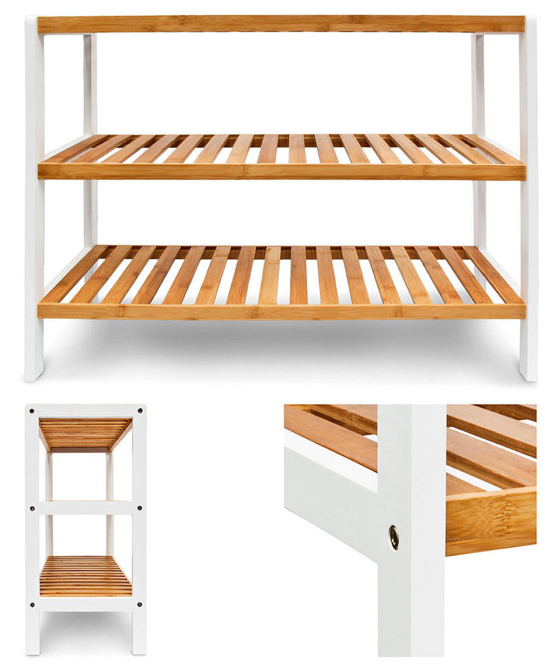 SCHUHREGAL mit 3 Ablagen aus Bambus Holz