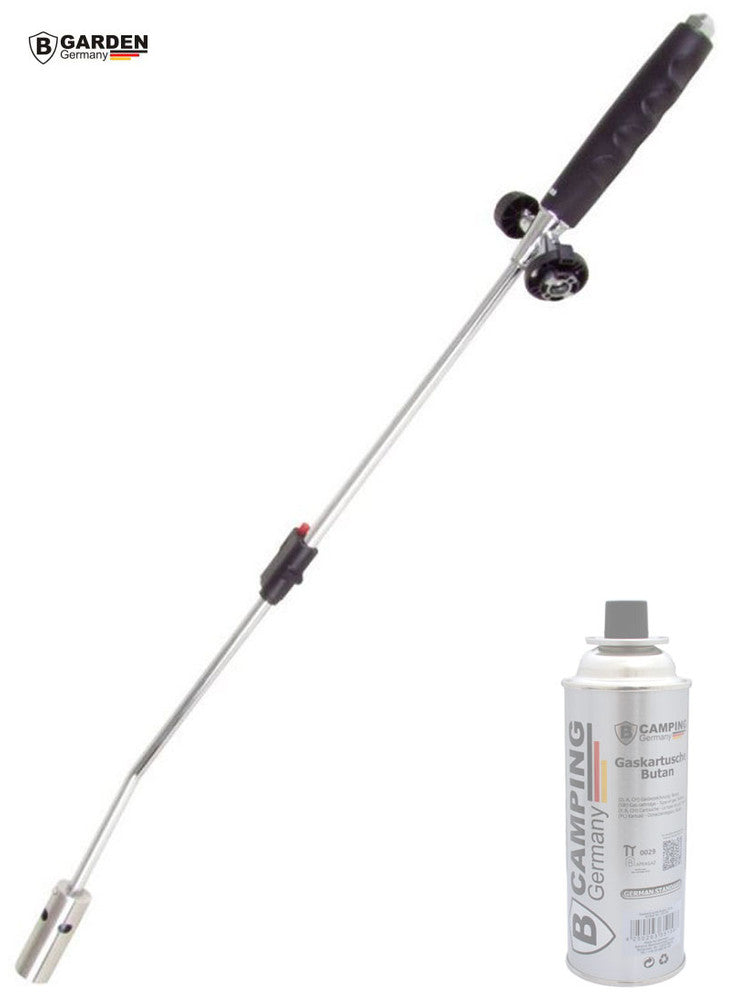 B-GARDEN Gasbrenner UNKRAUTBRENNER Lanze mit Piezozündung für 227g Butangas-Kartuschen mit Bajonett-Ventil