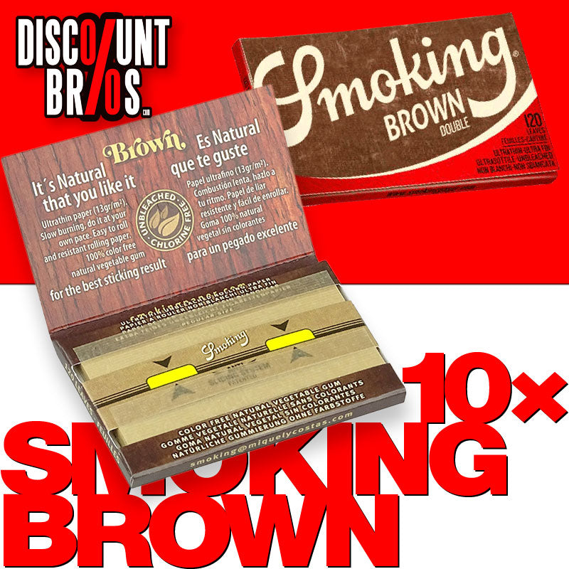 10 × SMOKING BROWN Braun Double Window Papers UNGEBLEICHT Zigarettenpapier 120 Blatt 70×37mm
