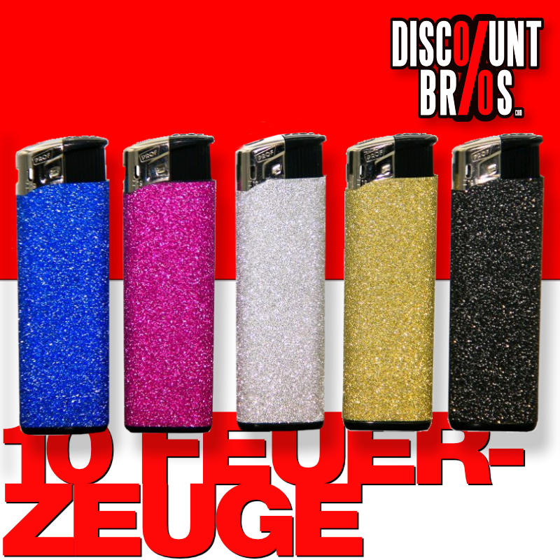 10 Stk. Elektronik FEUERZEUGE farbig GLITZER